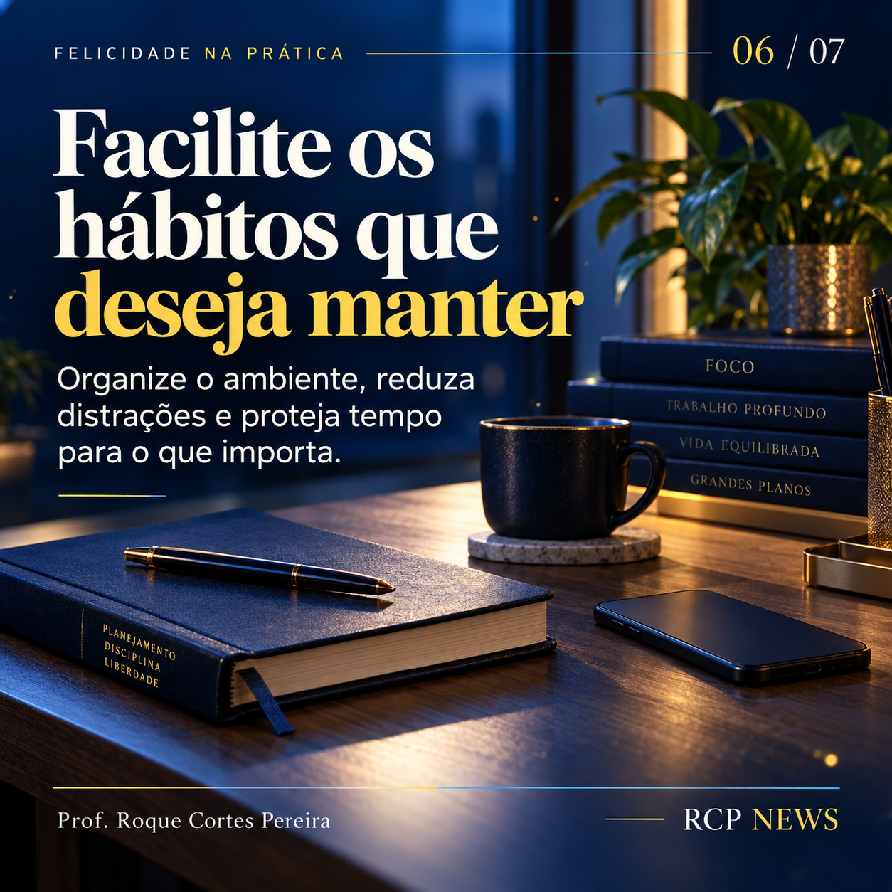 06: Facilite os hábitos que deseja manter. Organize o ambiente, reduza distrações e proteja tempo para o que importa.