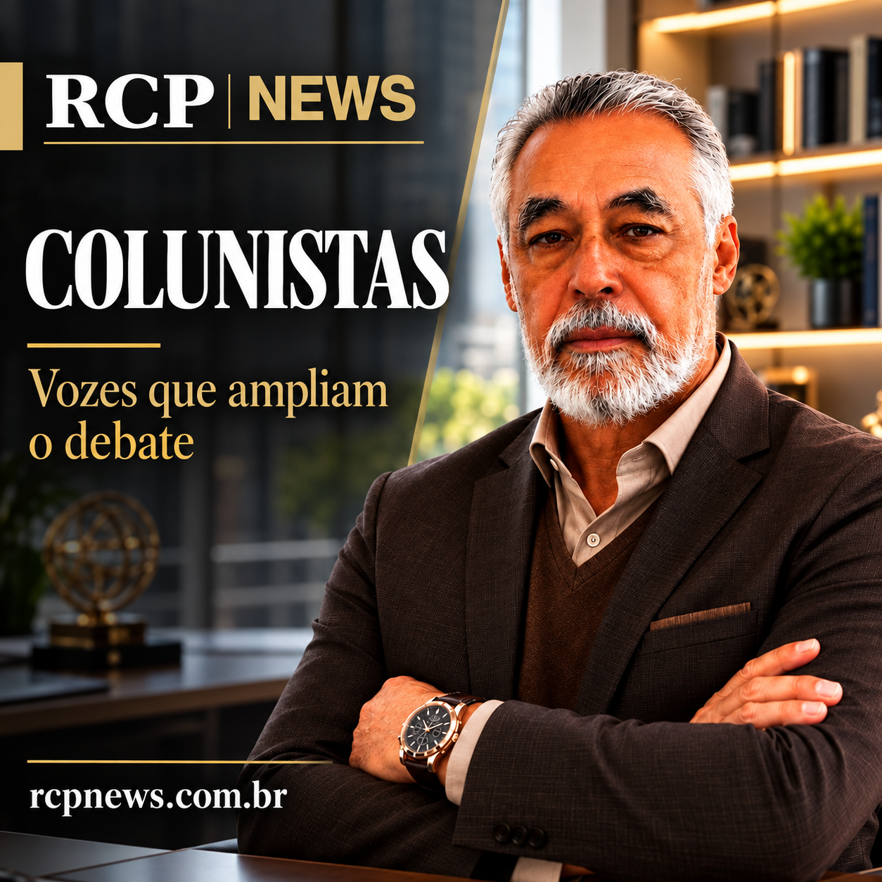 Arte da editoria Colunistas RCP News, com retrato editorial e a chamada Vozes que ampliam o debate